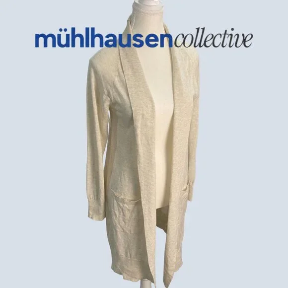 A New Day Cream Longline Cardigan XS/S Lightweight Open Front Neutral Basic - Picture 3 of 4